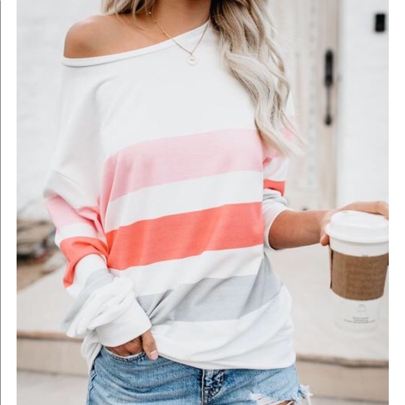 Tops - NWT Striped Soft Oversized Pullover Sweatshirt Top